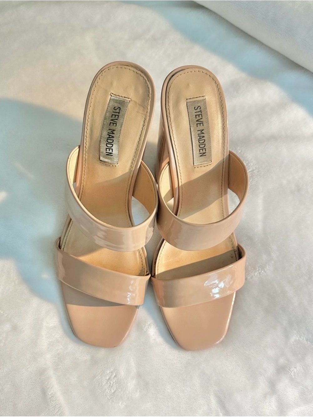 Steve Madden Blush Patent Double-Strap Slide Sandals